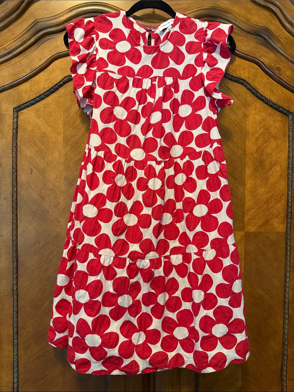 Bright Red Floral A-Line Casual Dress